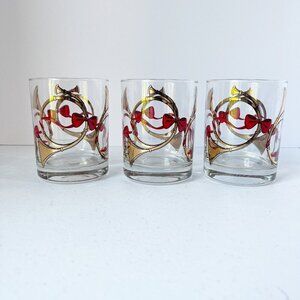 Three Vintage Mid Century Modern Cera Tumblers Golden Christmas Horns
